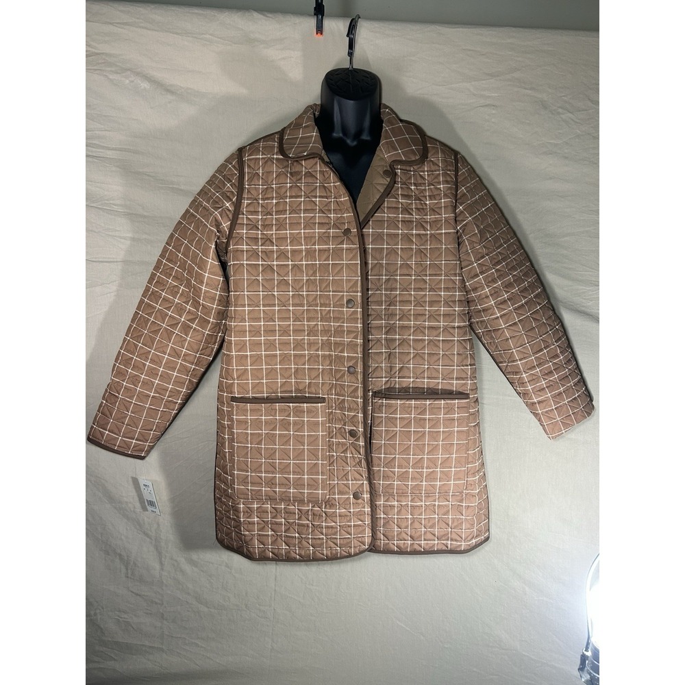 Lands End Girls Quilted Long Coat 14/16 Primaloft Tan Brown
